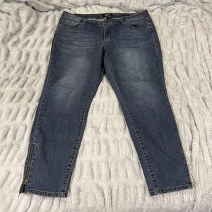 Earl Jeans Women 20W Skinny Ankle Blue Stretch Denim Zip Hem Mid Rise Faded Wash